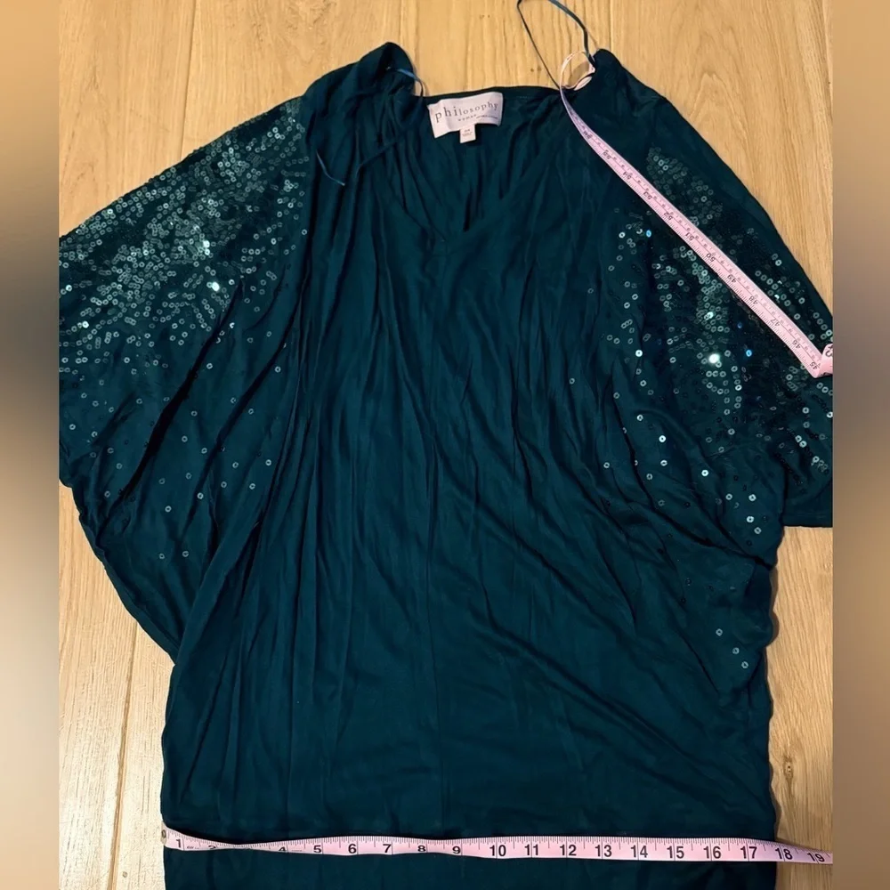 Philosophy Woman Dark Teal Sequin Sleeve Top, Size 0X, NWOT